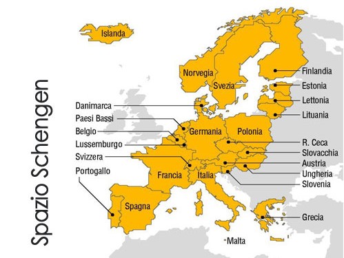 Mappa dei paesi Schengen